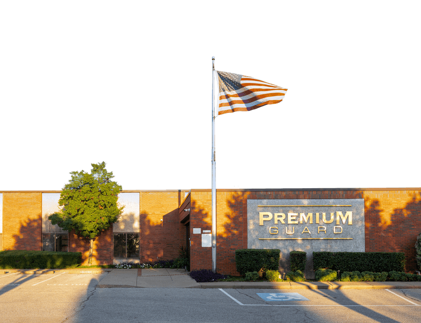 Premium Guard headquarters with American flag