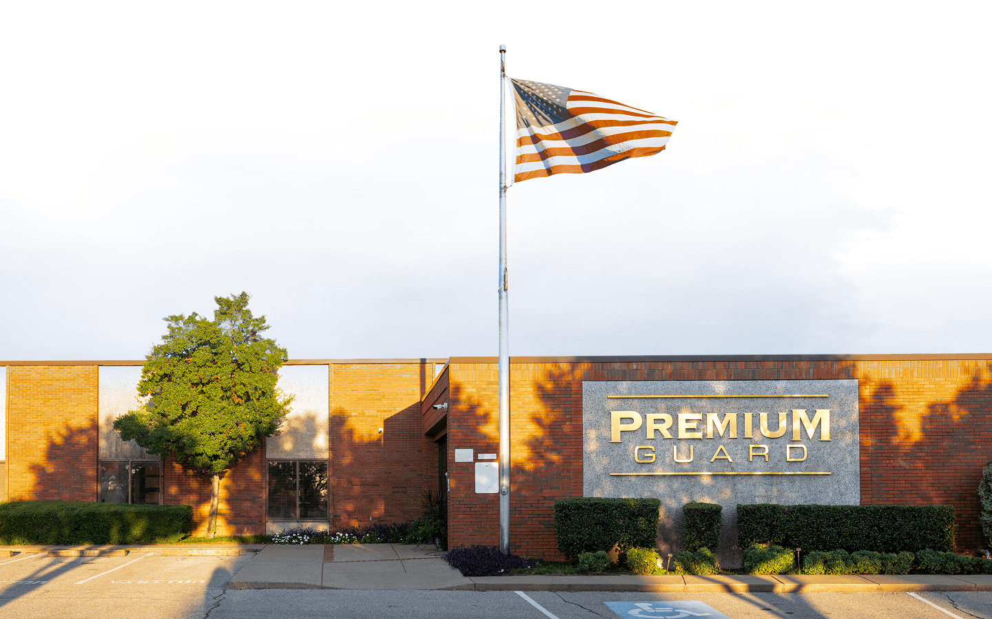Premium Guard headquarters with American flag